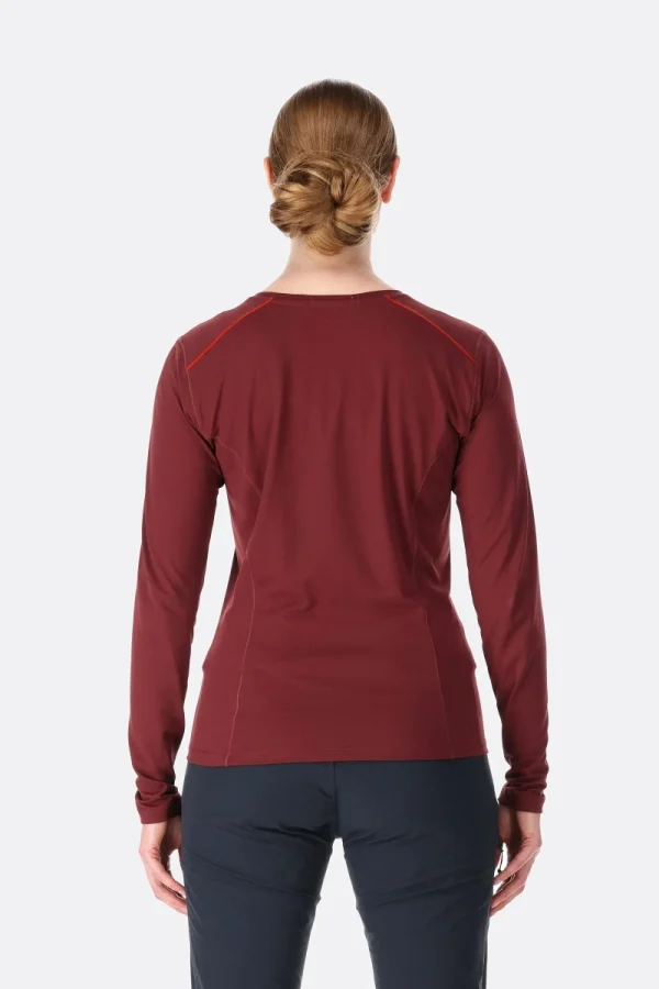 חולצת נשים שרוול ארוך לוגו צד בצבע בורדו - מבט מאחור